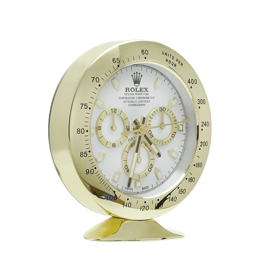 Horloge de Table Rolex Daytona Or Cadran Blanc 🕰️ – Prestige et Pureté dans votre Décoration - Passeport Cases