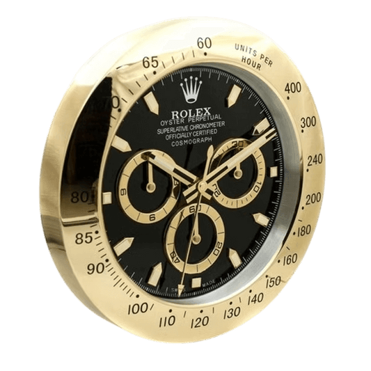 Horloge Murale Luxe Inspirée Rolex Daytona Or et Noir - Passeport Cases