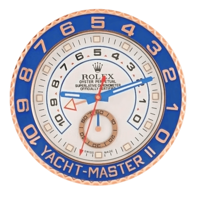 Ceas de perete de lux inspirat de Rolex Yacht-Master în auriu roz și albastru