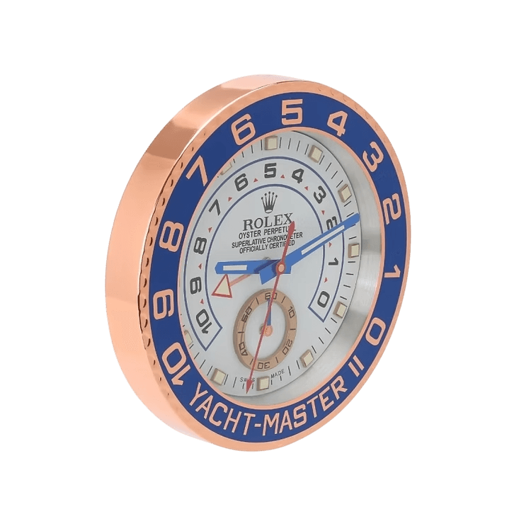 Ceas de perete de lux inspirat de Rolex Yacht-Master în auriu roz și albastru