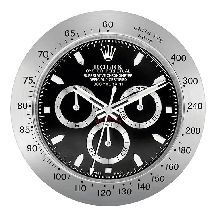 Horloge Murale de Luxe Rolex Daytona Argent et Noir - Élégance et Précision - Passeport Cases