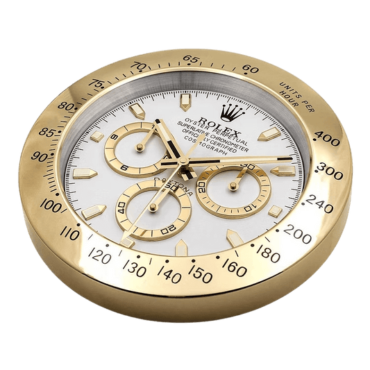Horloge Murale de Luxe - Daytona Or et Blanc Inspirée par Rolex - Passeport Cases