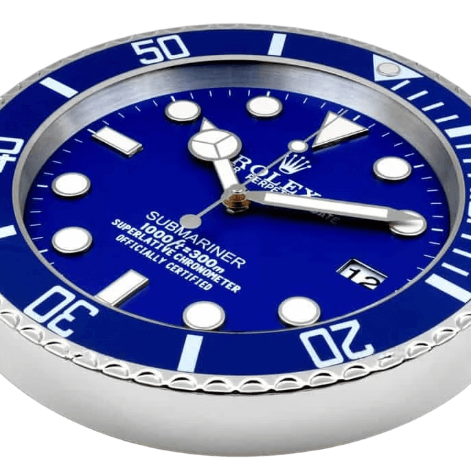 Horloge Murale de Luxe Rolex Submariner Bleue - Élégance et Précision - Passeport Cases