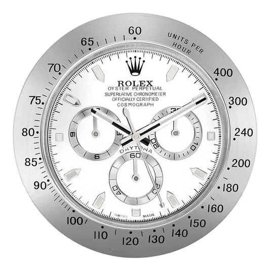 Horloge Murale Design Luxe Daytona Argenté - Élégance et Précision Intemporelle - Passeport Cases