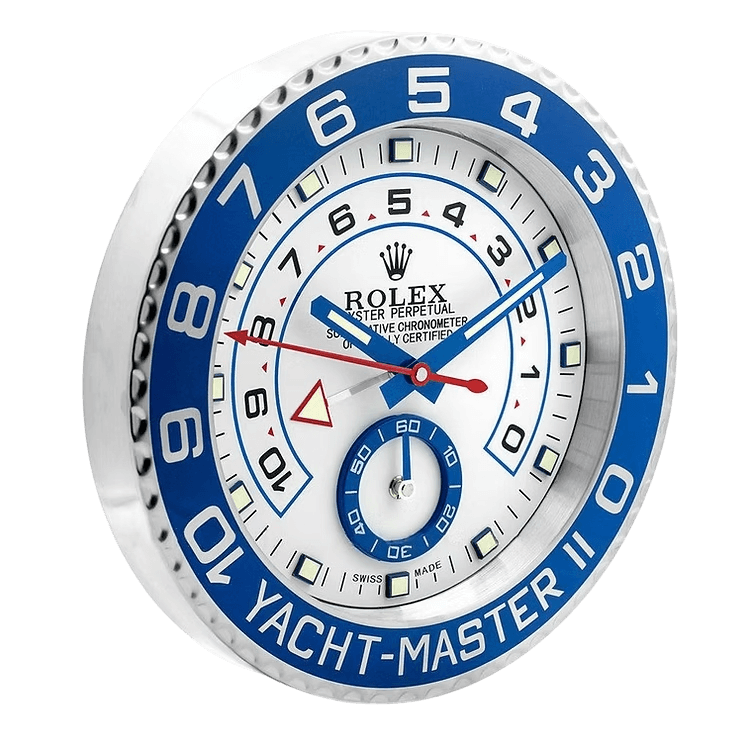Horloge Murale Luxe Inspiration Rolex Yacht-Master II Argent et Bleu - Passeport Cases