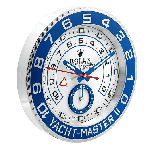 Horloge Murale Luxe Inspiration Rolex Yacht-Master II Argent et Bleu - Passeport Cases