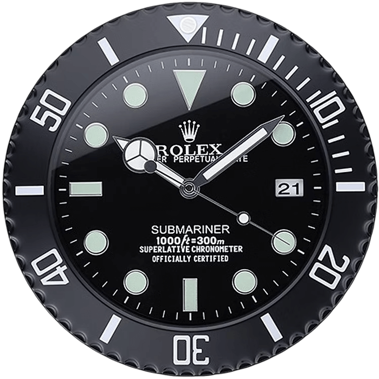 Horloge Murale de Luxe Rolex Submariner Noir Intégral - Passeport Cases