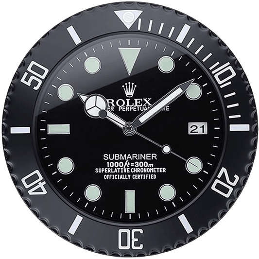 Horloge Murale de Luxe Rolex Submariner Noir Intégral - Passeport Cases