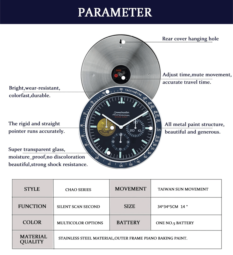 Horloge Murale Luxe Omega Speedmaster Design Élégant et Précis