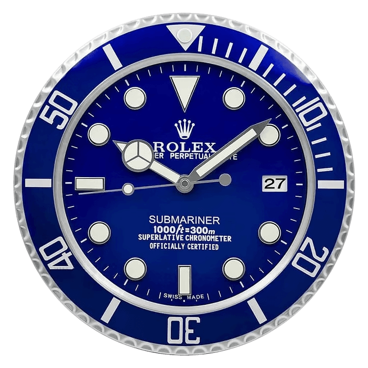 Horloge Murale de Luxe Rolex Submariner Bleue - Élégance et Précision - Passeport Cases
