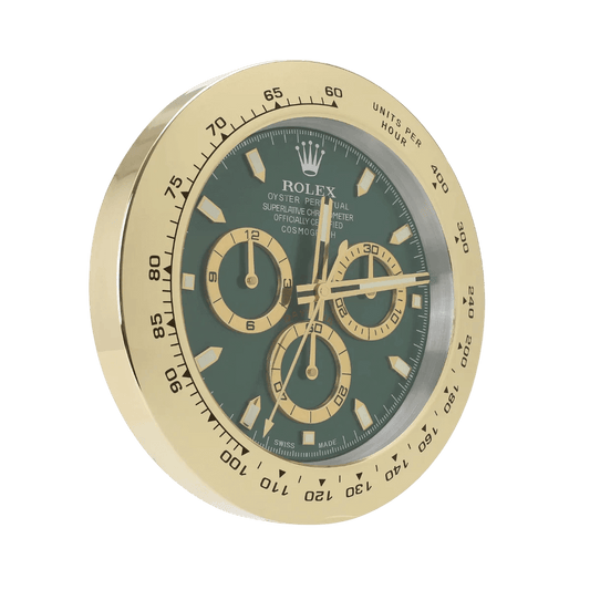 Horloge Murale de Luxe Daytona - Design Or et Vert Élégant - Passeport Cases