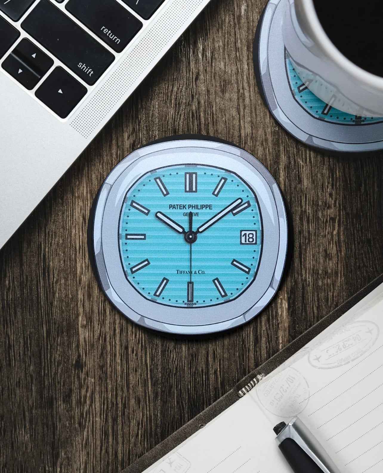 Sous-verre Nautilus 5711 Tiffany en Silicone Anti-dérapant pour Amateurs de Montres - Passeport Cases