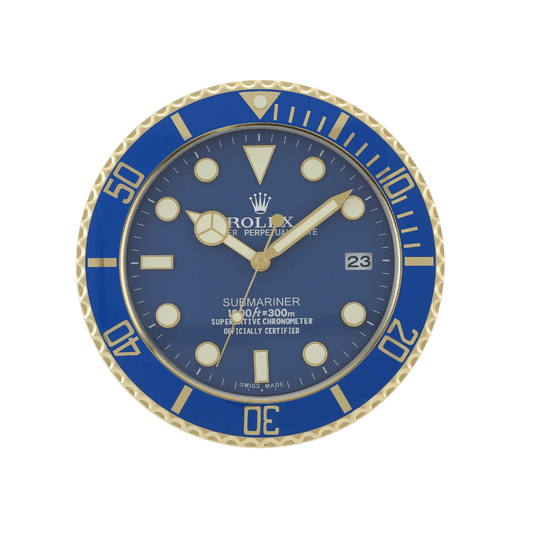Luxury blue and gold wall clock - inspired by the Rolex Submariner