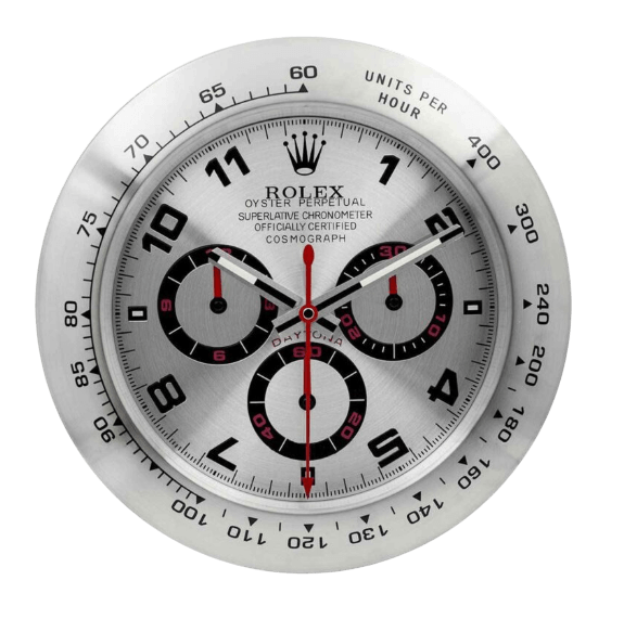 Horloge Murale Style Rolex Daytona Argent 🥇🖤 Chronographe d’Exception - Passeport Cases