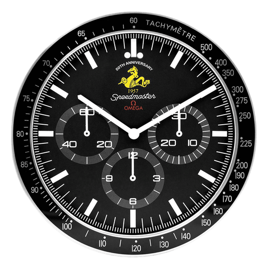 Luksusowy zegar ścienny Omega Speedmaster elegancki i precyzyjny design