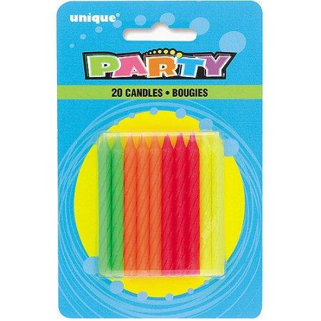 Bougies d'Anniversaire Néon Multicolores - Pack de 20