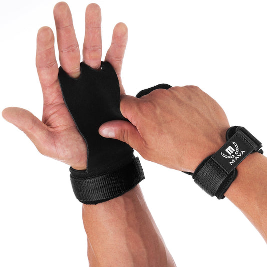 LEATHER HAND GRIPS WITH WRIST SUPPORT (PAIR)-Mava Sports