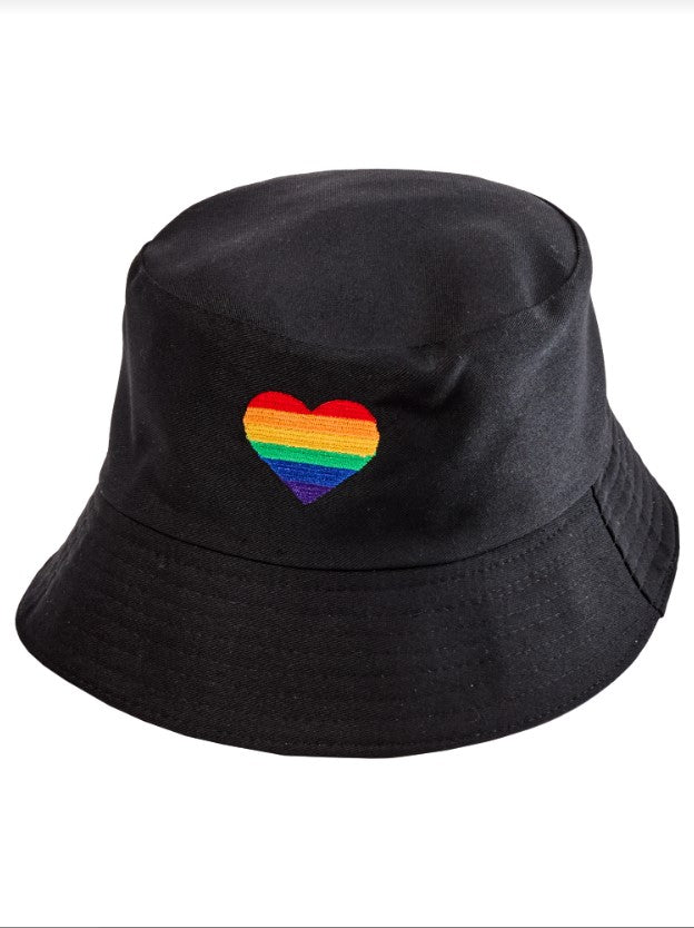 Chapeau Seau Noir à Coeur Arc-en-Ciel