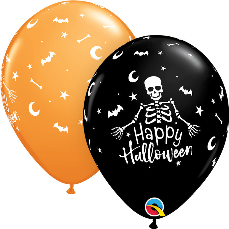 Ballons B.11'' Halloween Squelette Noir et Orange