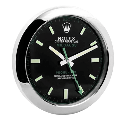 Luxury wall clock inspired by the Rolex Milgauss watch