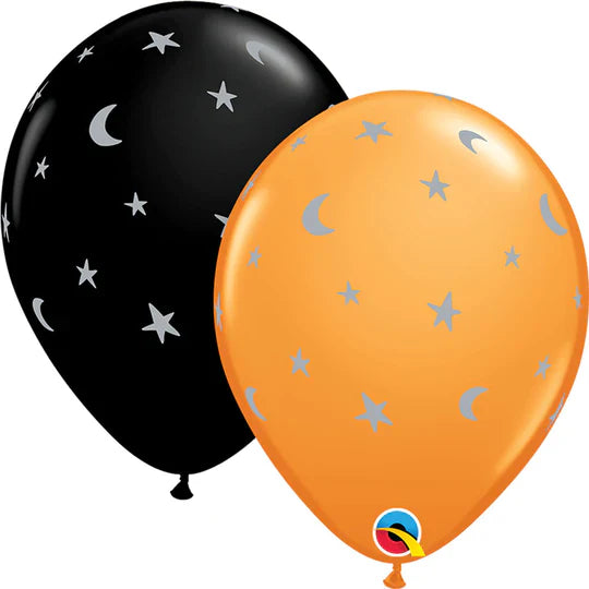 Ballons B.11'' Croissant de Lune et Étoiles Noir et Orange