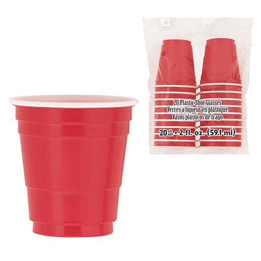 Red Plastic Shot Glasses - 20 Pcs Pak