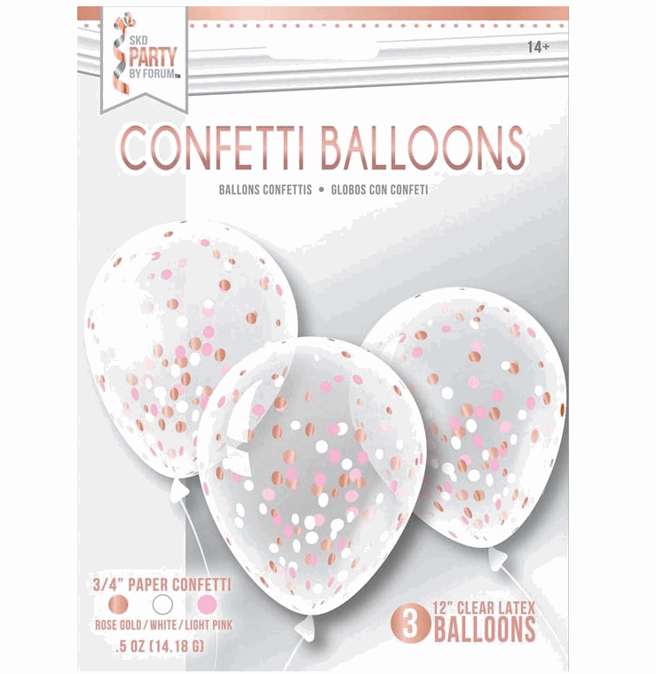 Ballons Confettis Rose Doré - Lot de 3