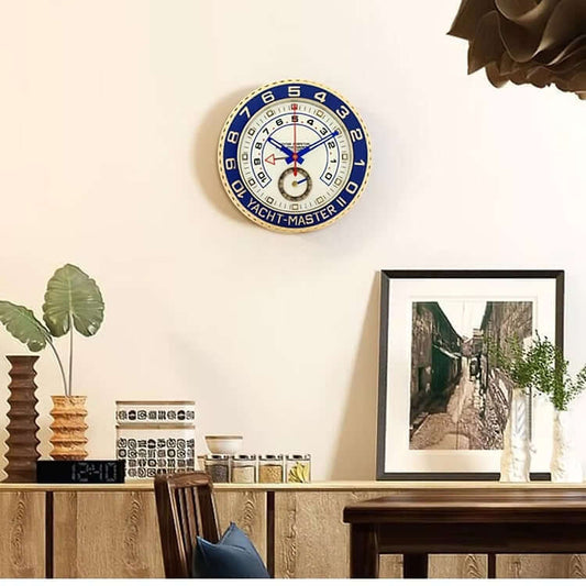 Horloge Murale Inspirée Yacht-Master II Or & Bleu pour Amateurs de Voile et Luxe