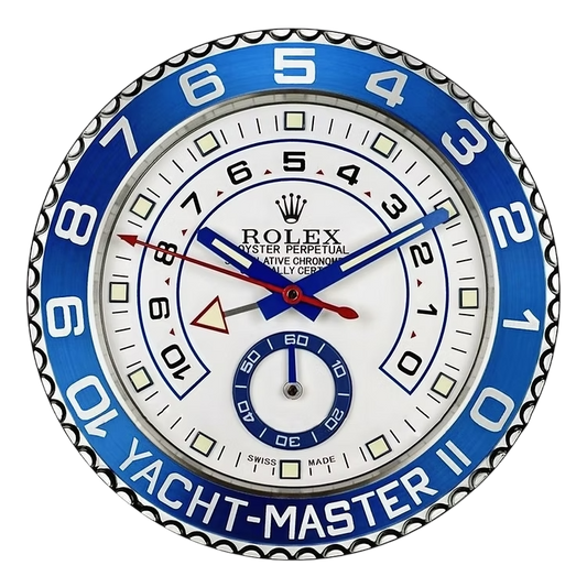 Horloge Murale Luxe Inspiration Rolex Yacht-Master II Argent et Bleu - Passeport Cases