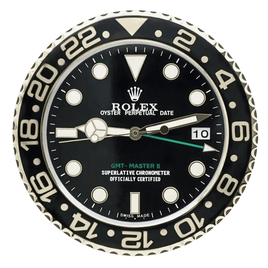 Horloge Murale de Luxe Rolex GMT Master II Noir et Or - Élégance et Précision Prestige