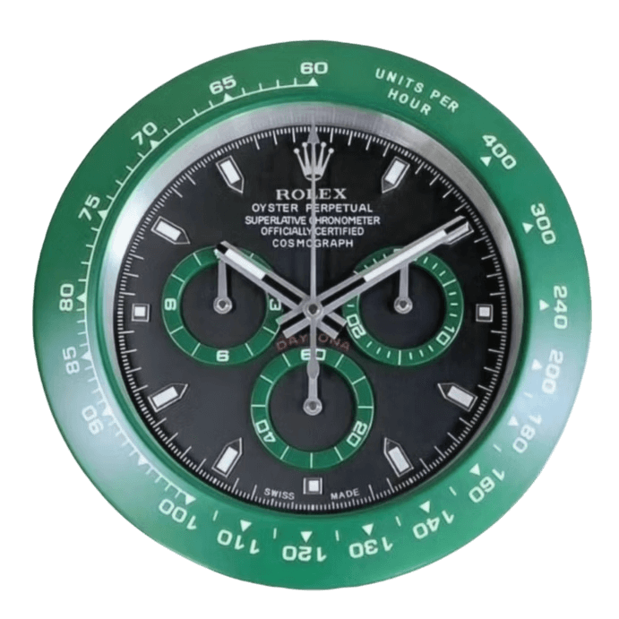 Horloge Murale Rolex Daytona Verte – Cadran Noir & Lunette Racing