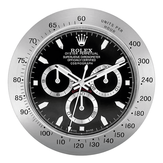 Horloge Murale de Luxe Rolex Daytona Argent et Noir - Élégance et Précision - Passeport Cases