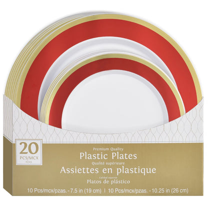 Assiettes en Plastique Robustes à Bord Coloré - Set de 2 Tailles