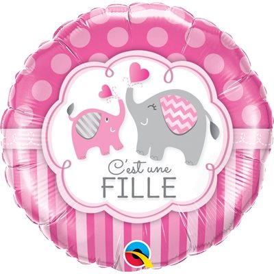 Ballon Métallique 18'' Élégant Éléphant Rose "C'est Une Fille"