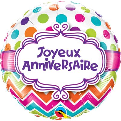 Ballons à Hélium Joyeux Anniversaire 18'' à Pois