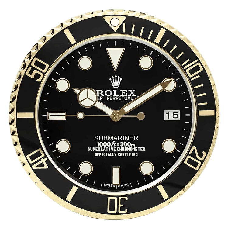 Horloge Murale Rolex Submariner Noire & Dorée – Plongée dans l’Excellence ⚓🖤✨