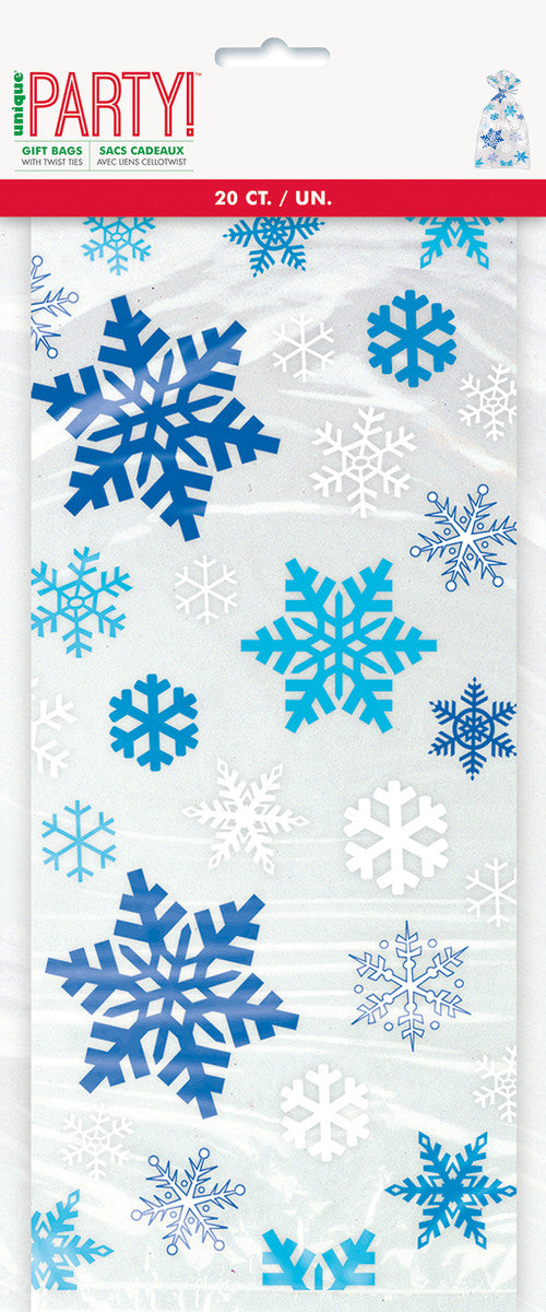 Sac en Cellophane Bleu Flocons de Neige - 20 Pcs