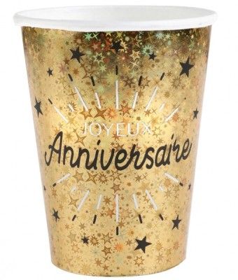 Gobelets Holographiques Joyeux Anniversaire - 9oz (Pack de 10)