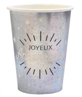 Gobelets Holographiques Joyeux Anniversaire - 9oz (Pack de 10)