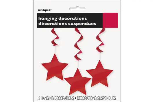 Ruby Red Star Hanging Swirl Decorations