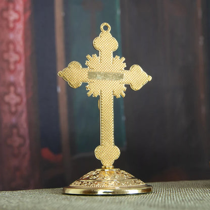 ✝️ Croix Religieuse Plaquée Or – Décoration Chrétienne avec Support 🕊️