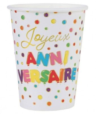 Gobelets Anniversaire Ballons Multicolores - 10 pièces 9oz