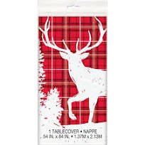 Nappe de Noël en Plaid Rouge et Vert avec Cerfs