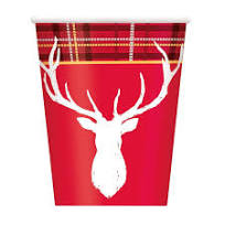 Tasse en Papier Décorative Cerf Plaid de Noël - 9 oz