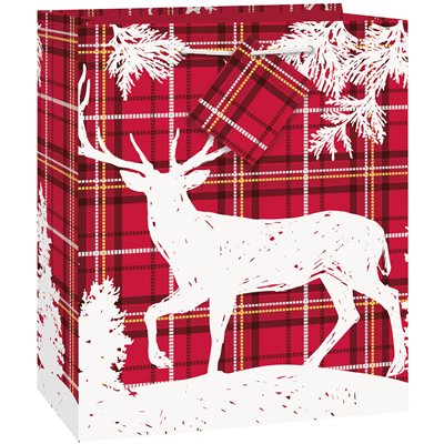 Medium Christmas Plaid Deer Gift Bag