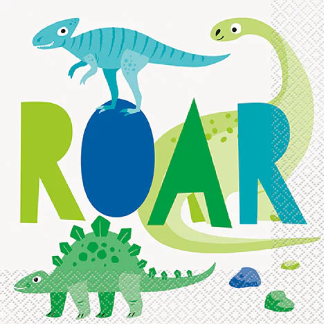 Serviettes Dino "Roar" Bleues et Vertes 13''