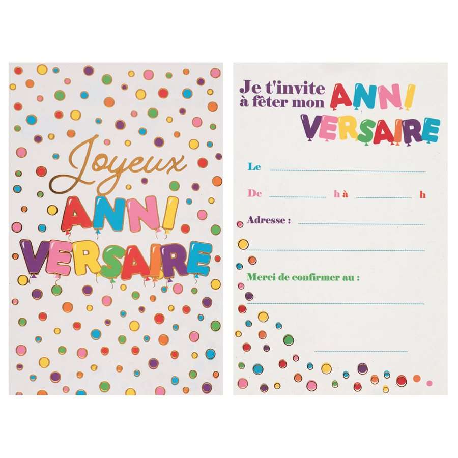 Carte Invitation Anniversaire Ballons Multicolores 11x17 cm