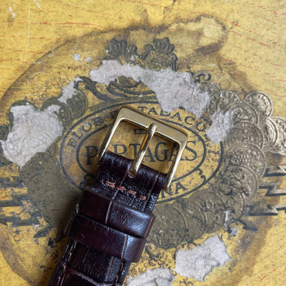 Vintage Eska Watch από τη δεκαετία του 1950 σε χρυσό χάλυβα με σαμπάνια και καφέ δερμάτινο βραχιόλι κροκοδείλου