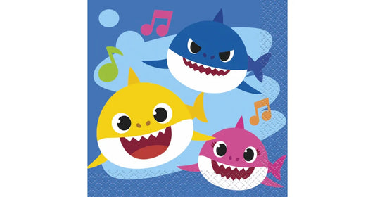 Serviettes Baby Shark 10'' - 16 pièces pour vos fêtes