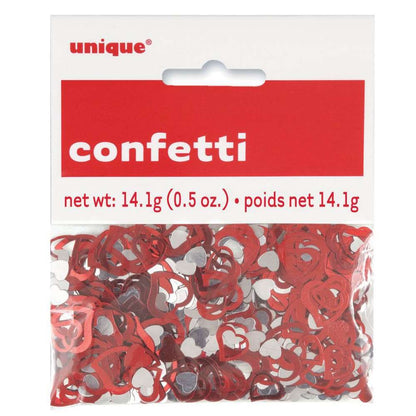 Confetti en Cœurs Argentés et Rouges - 0,5 oz